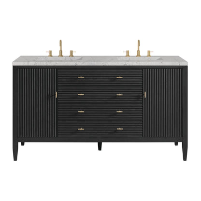 Myrrin 60" Double Vanity, Carbon Oak w/ 3 CM Eternal Jasmine Pearl Silestone Top w/FreePower Wireless Charger