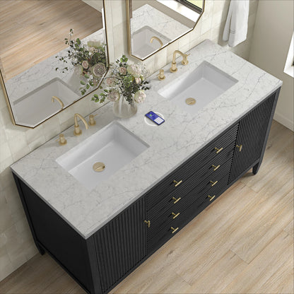 Myrrin 60" Double Vanity, Carbon Oak w/ 3 CM Eternal Jasmine Pearl Silestone Top w/FreePower Wireless Charger, view 10