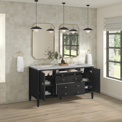 Myrrin 60" Double Vanity, Carbon Oak w/ 3 CM Eternal Jasmine Pearl Silestone Top w/FreePower Wireless Charger, view 8