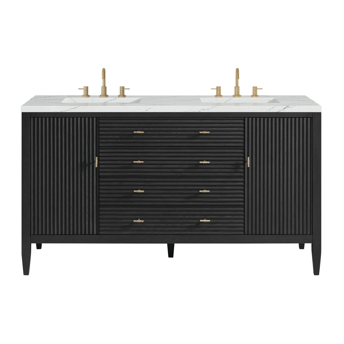 Myrrin 60" Double Vanity, Carbon Oak w/ 3 CM Ethereal Noctis Silestone Top w/FreePower Wireless Charger