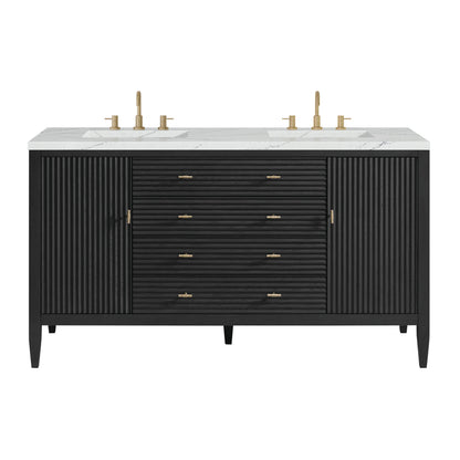 Myrrin 60" Double Vanity, Carbon Oak w/ 3 CM Ethereal Noctis Silestone Top w/FreePower Wireless Charger