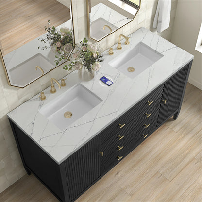 Myrrin 60" Double Vanity, Carbon Oak w/ 3 CM Ethereal Noctis Silestone Top w/FreePower Wireless Charger, view 10