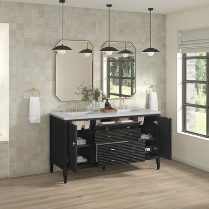 Myrrin 60" Double Vanity, Carbon Oak w/ 3 CM Ethereal Noctis Silestone Top w/FreePower Wireless Charger, view 8