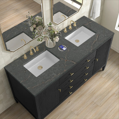 Myrrin 60" Double Vanity, Carbon Oak w/ 3 CM Parisien Bleu Silestone Top w/FreePower Wireless Charger, view 10