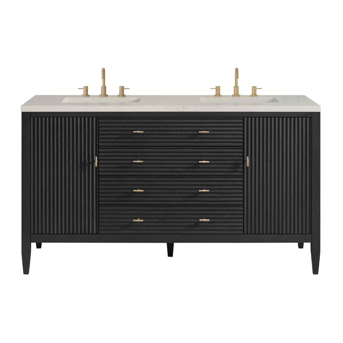 Myrrin 60" Double Vanity, Carbon Oak, w/ 3 CM Siberian Silestone Top w/FreePower Wireless Charger