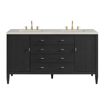 Myrrin 60" Double Vanity, Carbon Oak, w/ 3 CM Siberian Silestone Top w/FreePower Wireless Charger