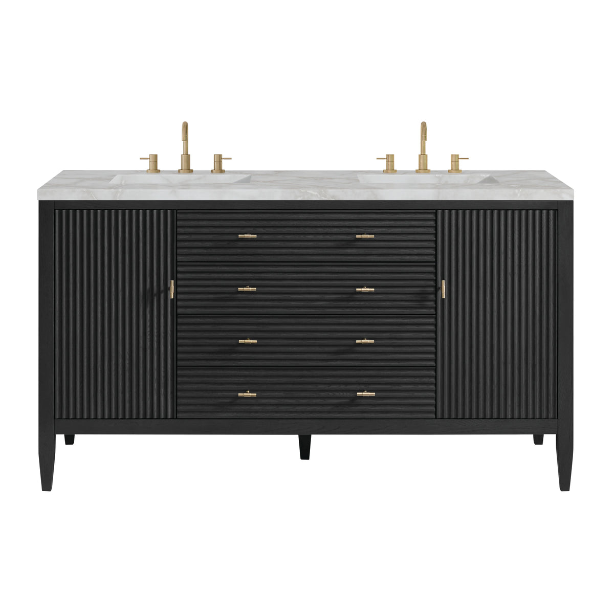 Myrrin 60" Double Vanity, Carbon Oak w/ 3 CM Victorian Silver Silestone Top w/FreePower Wireless Charger