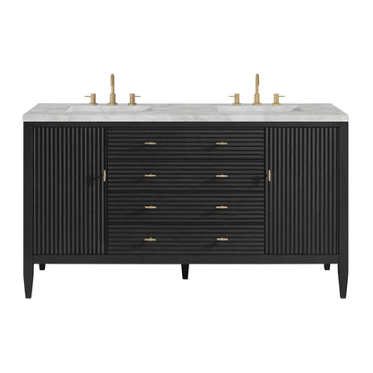 Myrrin 60" Double Vanity, Carbon Oak w/ 3 CM Victorian Silver Silestone Top w/FreePower Wireless Charger