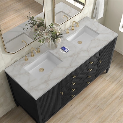 Myrrin 60" Double Vanity, Carbon Oak w/ 3 CM Victorian Silver Silestone Top w/FreePower Wireless Charger, view 10