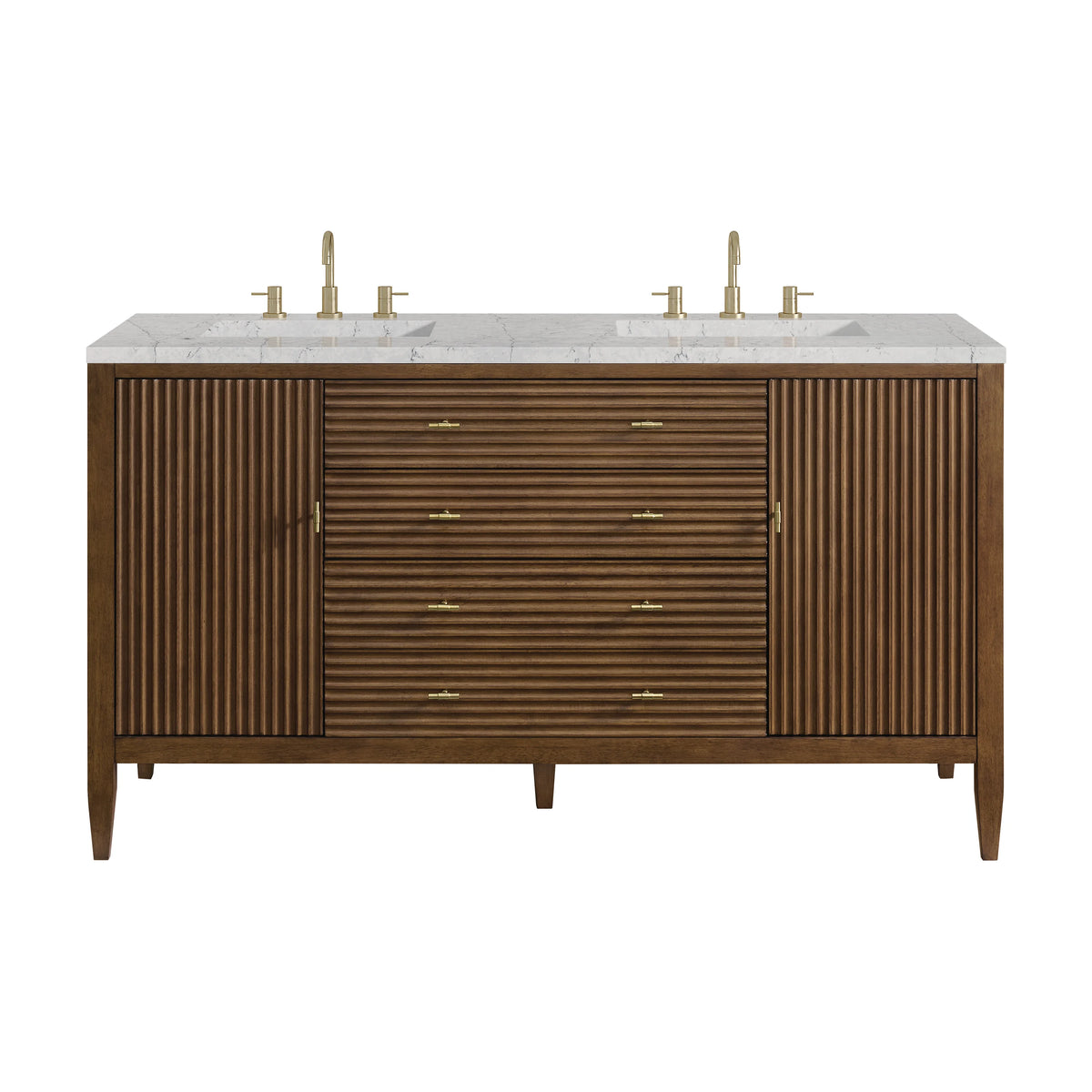 Myrrin 60" Double Vanity, Mid Century Walnut w/ 3 CM Eternal Jasmine Pearl Silestone Top