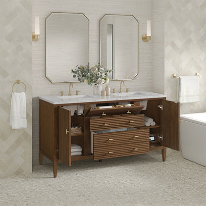 Myrrin 60" Double Vanity, Mid Century Walnut w/ 3 CM Eternal Jasmine Pearl Silestone Top, view 5
