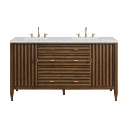 Myrrin 60" Double Vanity, Mid Century Walnut w/ 3 CM Ethereal Noctis Silestone Top