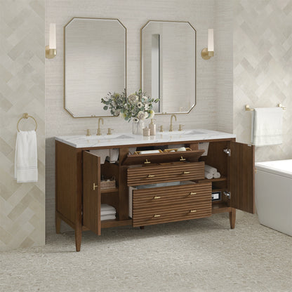 Myrrin 60" Double Vanity, Mid Century Walnut w/ 3 CM Ethereal Noctis Silestone Top, view 5