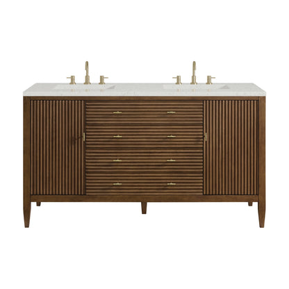 Myrrin 60" Double Vanity, Mid Century Walnut w/ 3 CM Lime Delight Silestone Top