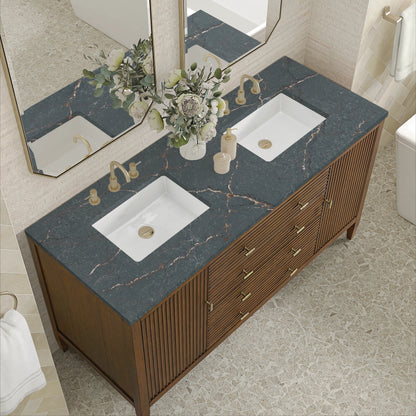 Myrrin 60" Double Vanity, Mid Century Walnut w/ 3 CM Parisien Bleu Silestone Top, view 7