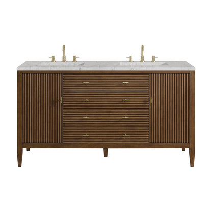 Myrrin 60" Double Vanity, Mid Century Walnut w/ 3 CM Eternal Jasmine Pearl Silestone Top w/FreePower Wireless Charger