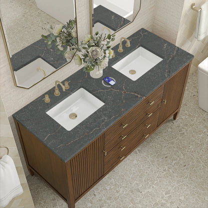 Myrrin 60" Double Vanity, Mid Century Walnut w/ 3 CM Parisien Bleu Silestone Top w/FreePower Wireless Charger, view 10