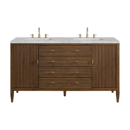 Myrrin 60" Double Vanity, Mid Century Walnut w/ 3 CM Victorian Silver Silestone Top w/FreePower Wireless Charger