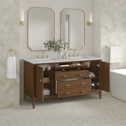 Myrrin 60" Double Vanity, Mid Century Walnut w/ 3 CM Victorian Silver Silestone Top w/FreePower Wireless Charger, view 8