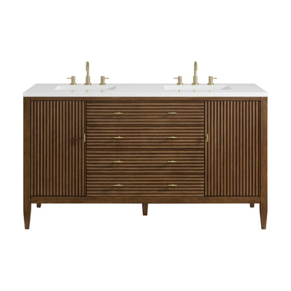 Myrrin 60" Double Vanity, Mid Century Walnut w/ 3 CM White Zeus Silestone Top