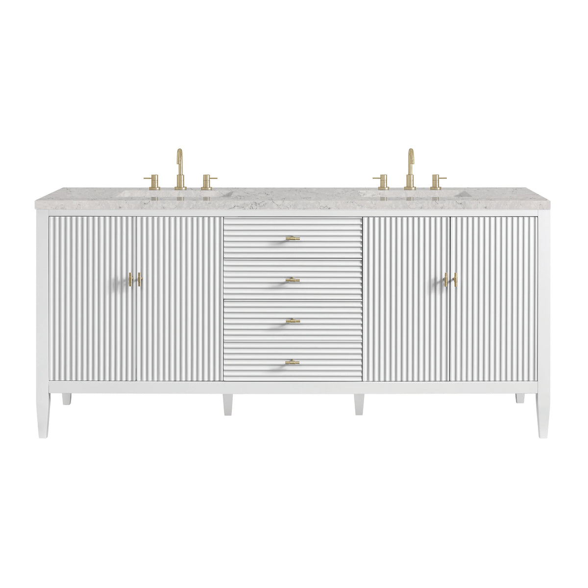 Myrrin 72" Double Vanity, Bright White w/ 3 CM Eternal Jasmine Pearl Silestone Top