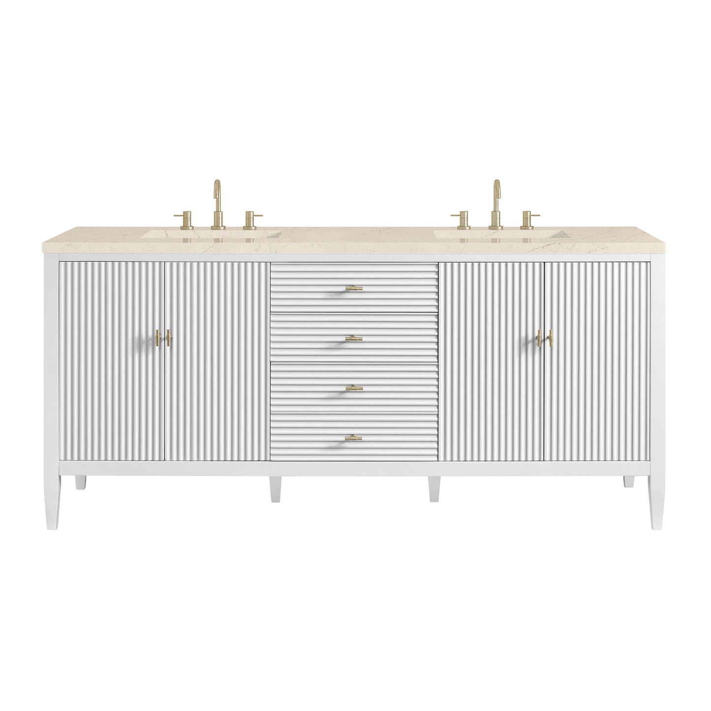 Renovate for Less Atlanta Myrrin 72" Double Vanity, Bright White w/ 3 CM Eternal Marfil Silestone Top