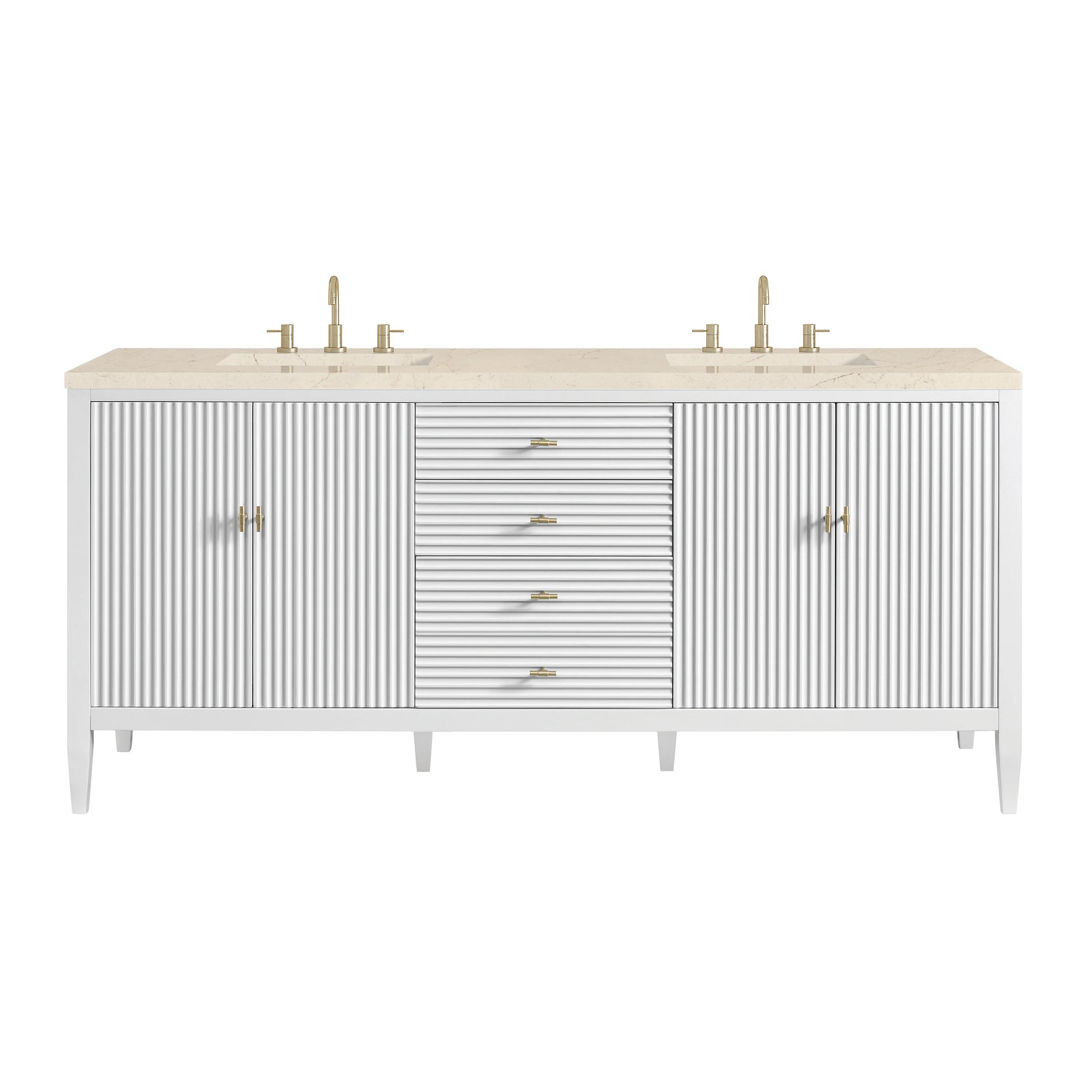 Renovate for Less Atlanta Myrrin 72" Double Vanity, Bright White w/ 3 CM Eternal Marfil Silestone Top