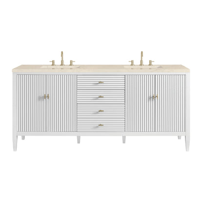 Renovate for Less Atlanta Myrrin 72" Double Vanity, Bright White w/ 3 CM Eternal Marfil Silestone Top
