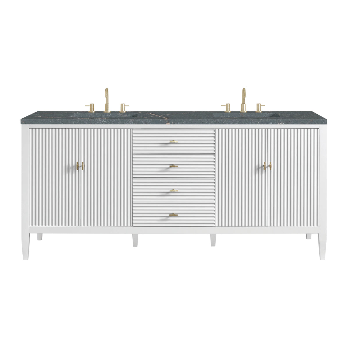 Myrrin 72" Double Vanity, Bright White w/ 3 CM Parisien Bleu Silestone Top