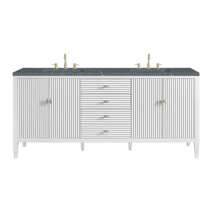 Myrrin 72" Double Vanity, Bright White w/ 3 CM Parisien Bleu Silestone Top