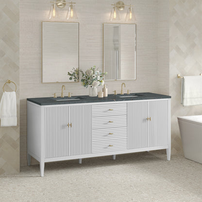 Myrrin 72" Double Vanity, Bright White w/ 3 CM Parisien Bleu Silestone Top, view 4