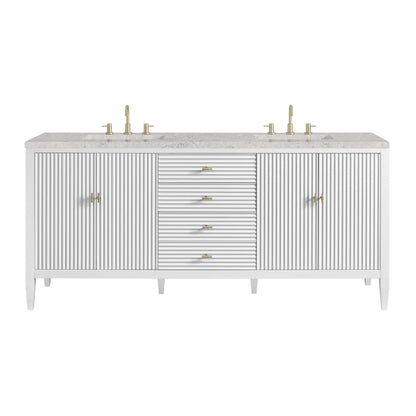 Myrrin 72" Double Vanity, Bright White w/ 3 CM Eternal Jasmine Pearl Silestone Top w/FreePower Wireless Charger