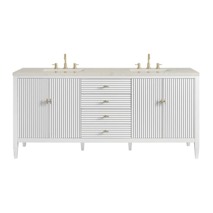 Myrrin 72" Vanity, Bright White, w/ 3 CM Siberian Silestone Top w/FreePower Wireless Charger