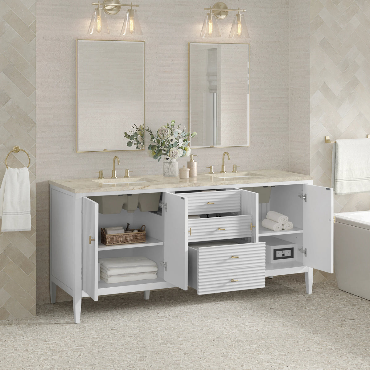 Myrrin 72" Vanity, Bright White, w/ 3 CM Tajnar Eclos Top w/FreePower Wireless Charger, view 7
