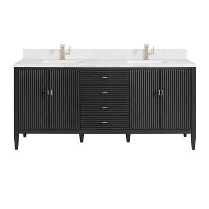 Myrrin 72" Vanity, Carbon Oak w/ Single Hole 3 CM White Zeus Silestone Top & Backsplash