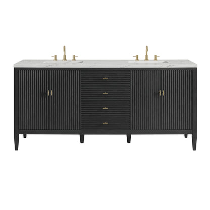 Myrrin 72" Double Vanity, Carbon Oak w/ 3 CM Ethereal Noctis Silestone Top