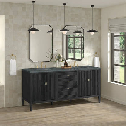 Myrrin 72" Double Vanity, Carbon Oak w/ 3 CM Parisien Bleu Silestone Top, view 4