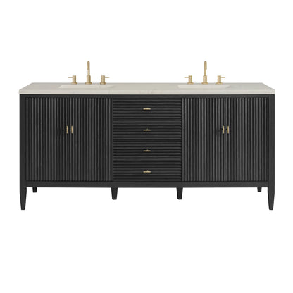 Myrrin 72" Vanity, Carbon Oak, w/ 3 CM Siberian Silestone Top