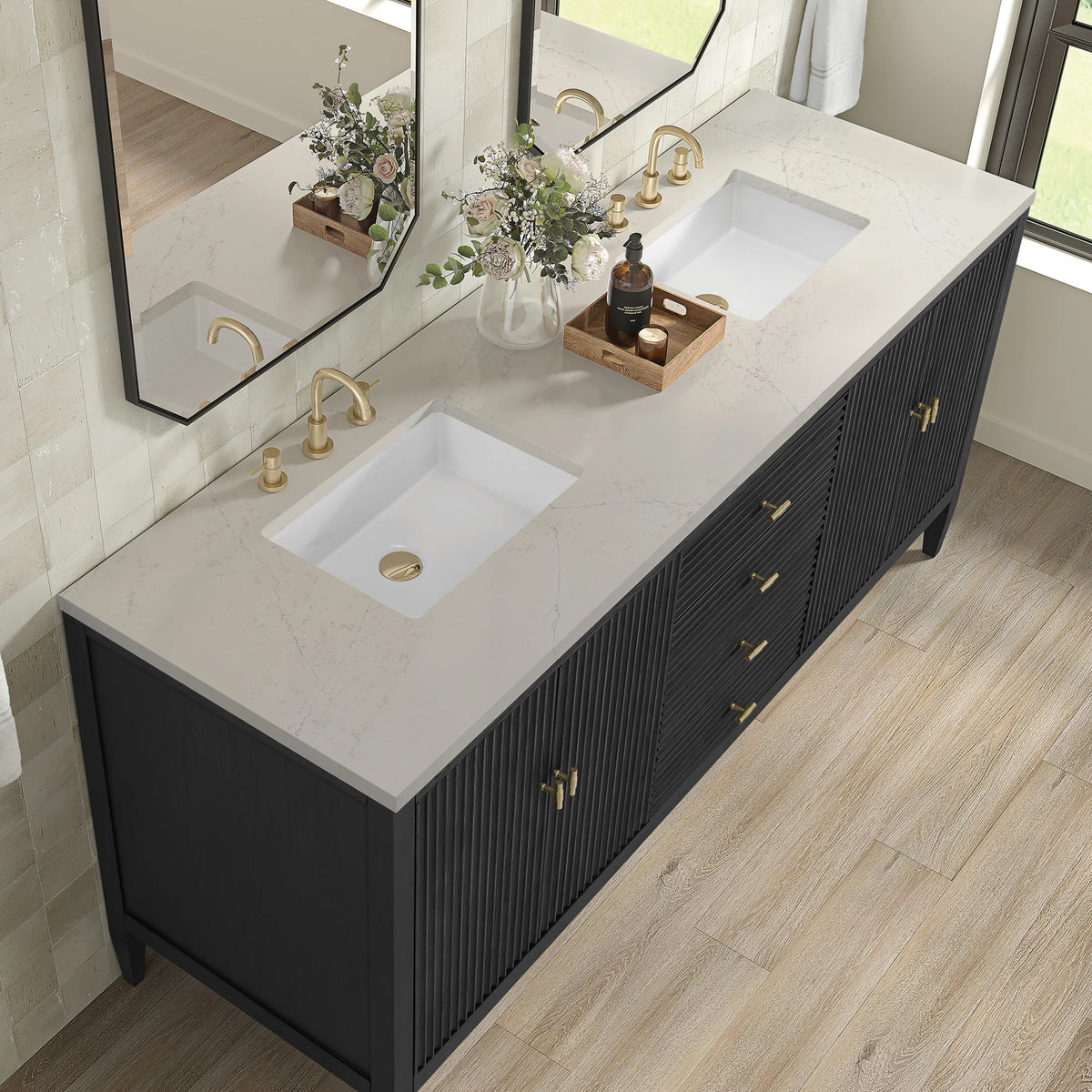 Myrrin 72" Vanity, Carbon Oak, w/ 3 CM Siberian Silestone Top, view 7