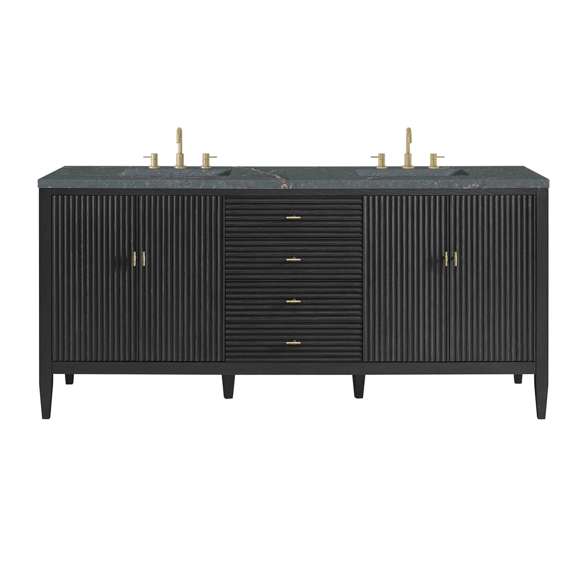 Myrrin 72" Double Vanity, Carbon Oak w/ 3 CM Parisien Bleu Silestone Top w/FreePower Wireless Charger