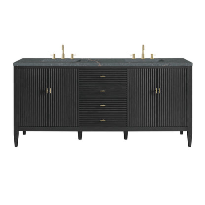 Myrrin 72" Double Vanity, Carbon Oak w/ 3 CM Parisien Bleu Silestone Top w/FreePower Wireless Charger