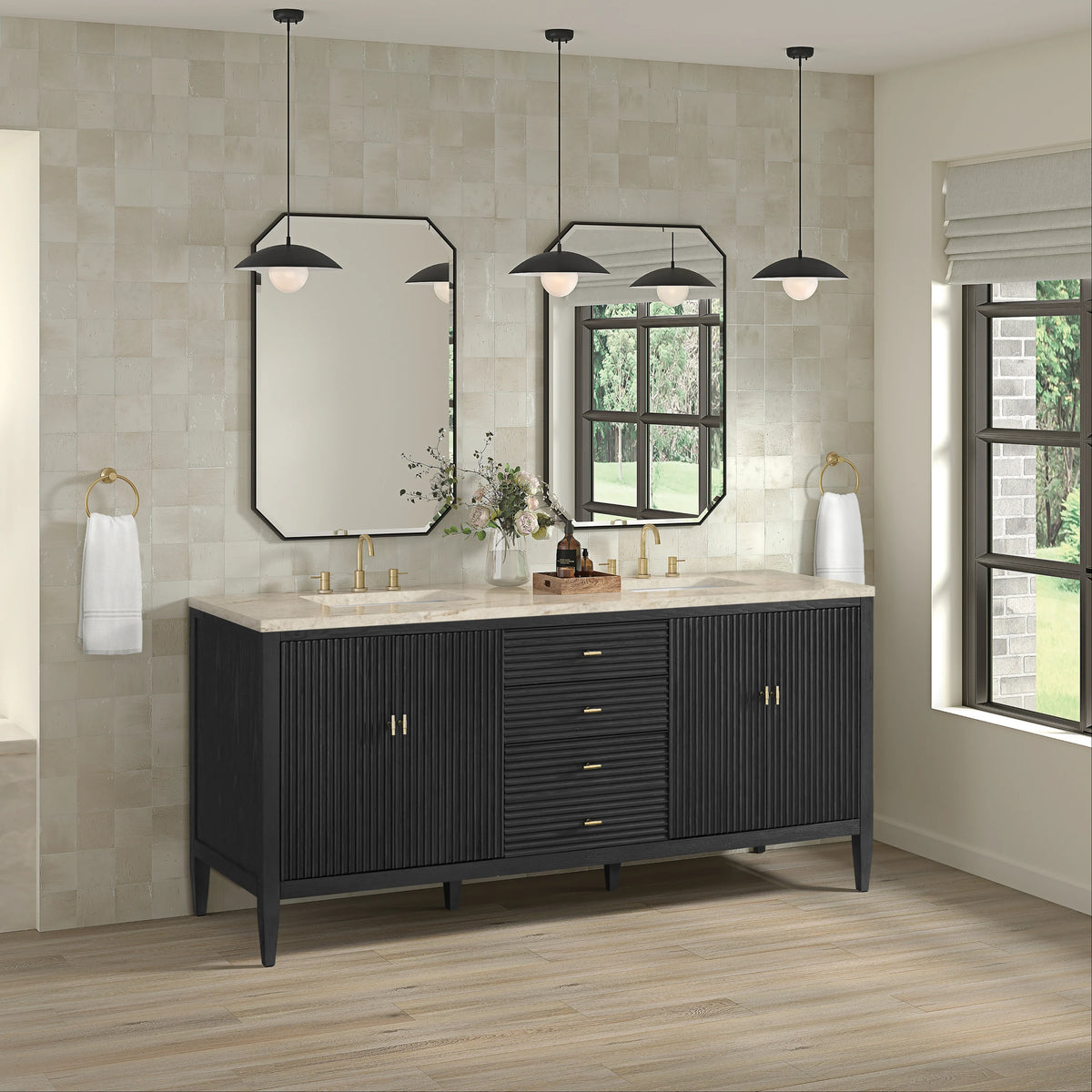 Myrrin 72" Vanity, Carbon Oak, w/ 3 CM Tajnar Eclos Top w/FreePower Wireless Charger, view 6