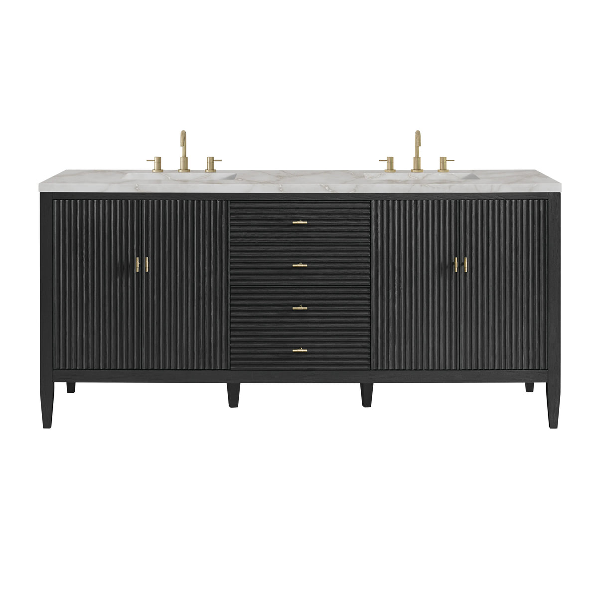 Myrrin 72" Double Vanity, Carbon Oak w/ 3 CM Victorian Silver Silestone Top w/FreePower Wireless Charger