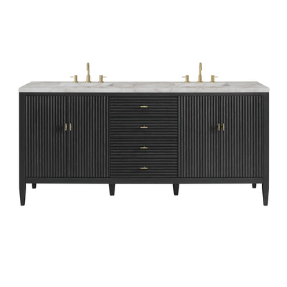 Myrrin 72" Double Vanity, Carbon Oak w/ 3 CM Victorian Silver Silestone Top w/FreePower Wireless Charger