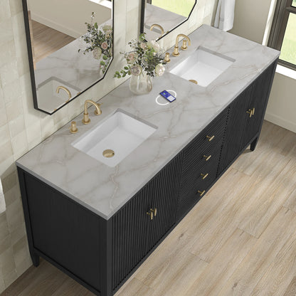 Myrrin 72" Double Vanity, Carbon Oak w/ 3 CM Victorian Silver Silestone Top w/FreePower Wireless Charger, view 10