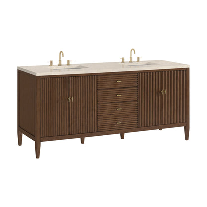 Renovate for Less Atlanta Myrrin 72" Double Vanity, Mid Century Walnut w/ 3 CM Eternal Marfil Silestone Top, view 10