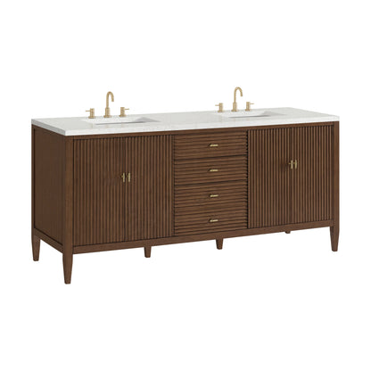 Myrrin 72" Double Vanity, Mid Century Walnut w/ 3 CM Lime Delight Silestone Top, view 10
