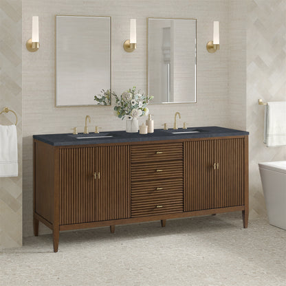 Myrrin 72" Double Vanity, Mid Century Walnut w/ 3 CM Charcoal Soapstone Silestone Top, view 4