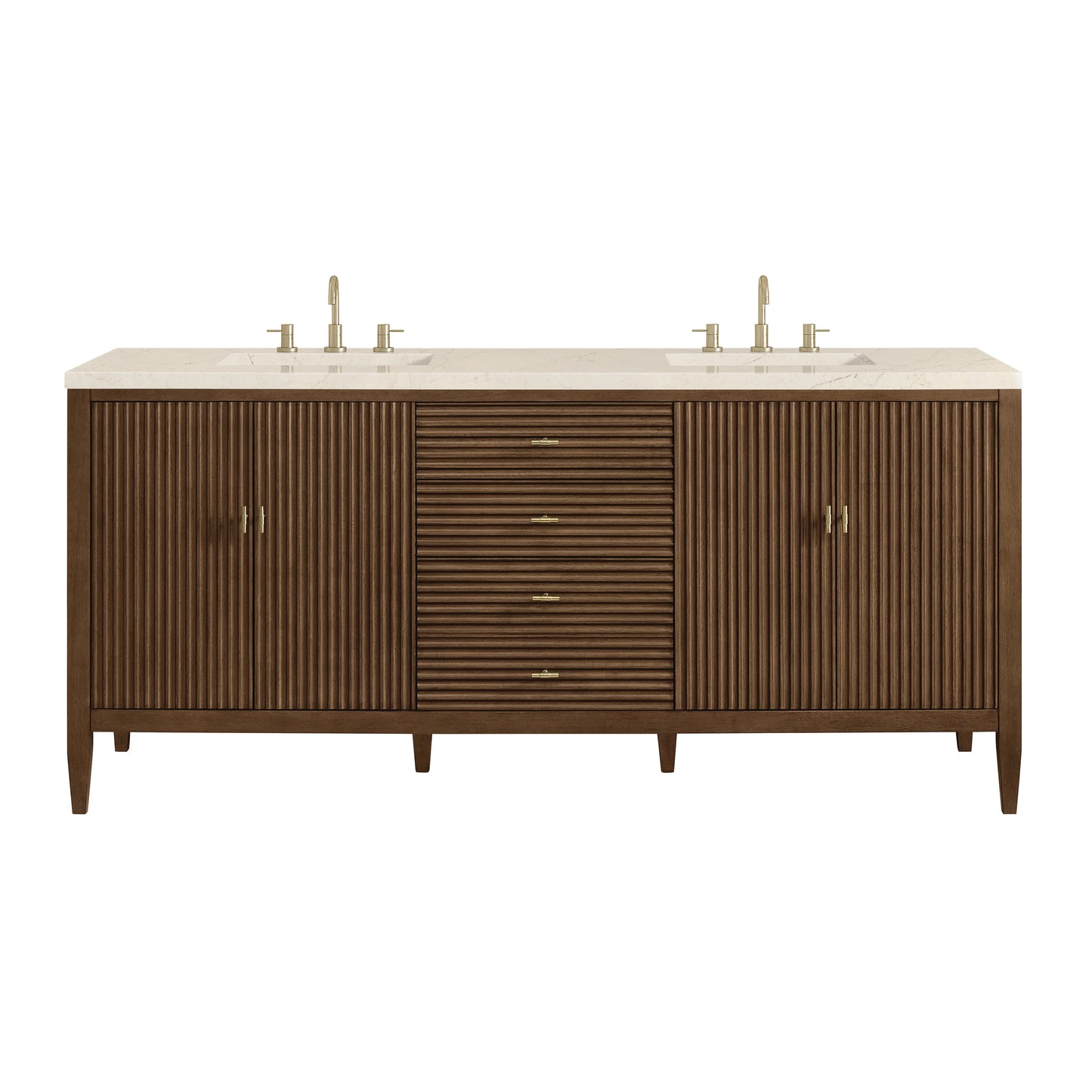 Renovate for Less Atlanta Myrrin 72" Double Vanity, Mid Century Walnut w/ 3 CM Eternal Marfil Silestone Top