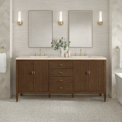 Renovate for Less Atlanta Myrrin 72" Double Vanity, Mid Century Walnut w/ 3 CM Eternal Marfil Silestone Top, view 3